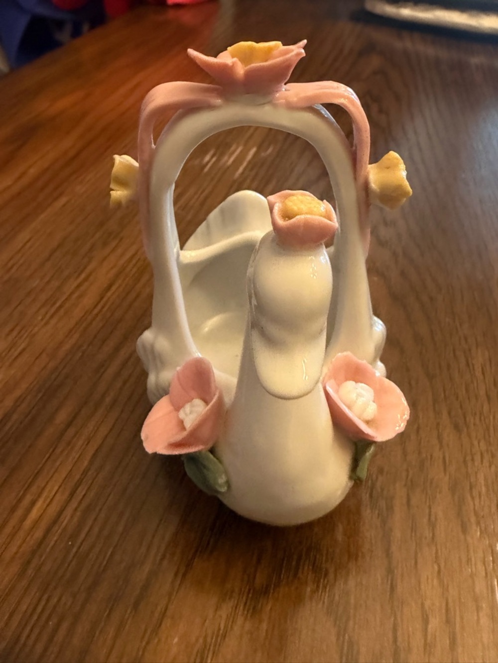 Porcelain Swan Figurine with Pink Floral Accents. Vintage small trinket holder. - Picture 2 of 5
